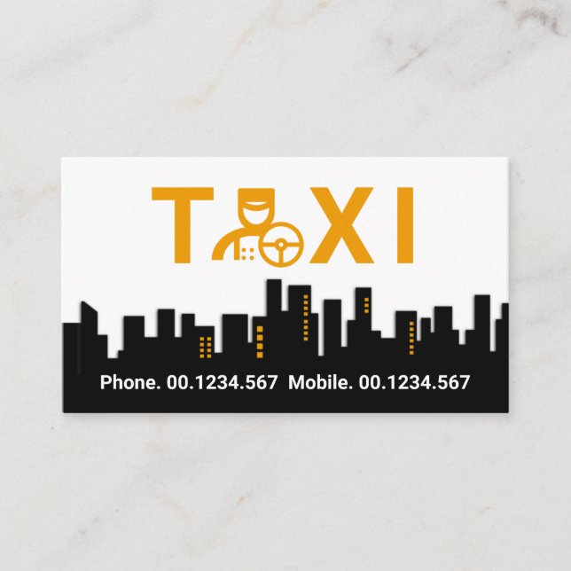 Stylish Taxi Chauffeur Downtown Silhouette Business Card (Front)