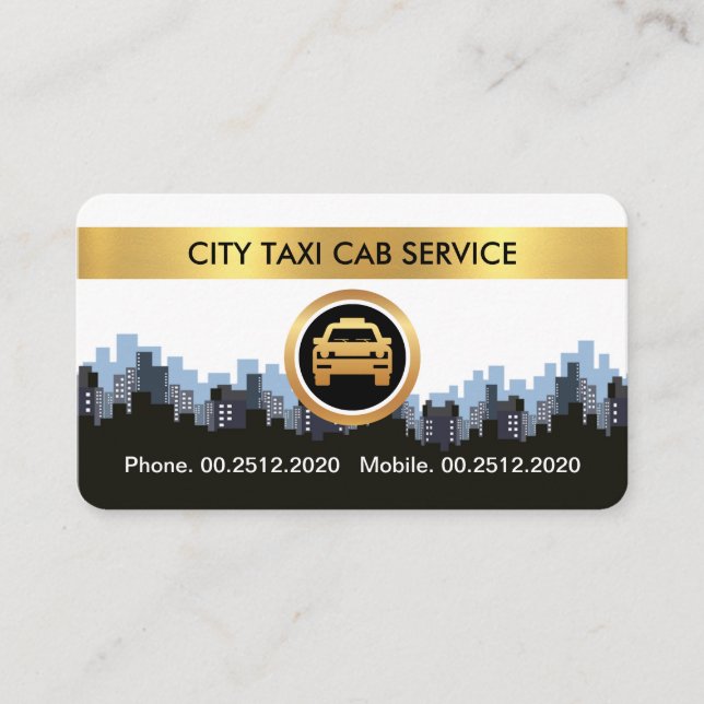 Stylish Taxi City Skyline Border Business Card (Front)