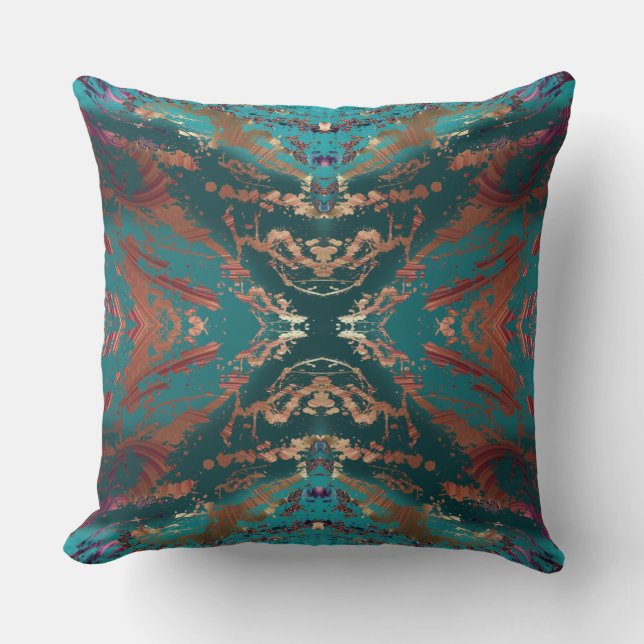Stylish Teal and Bronze Cushion (Front)