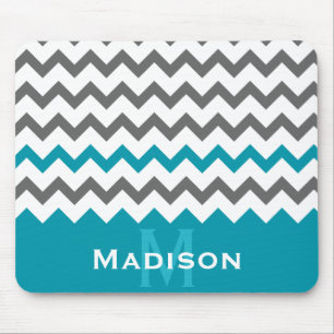 Stylish Teal and Grey Chevron Pattern Mouse Pad