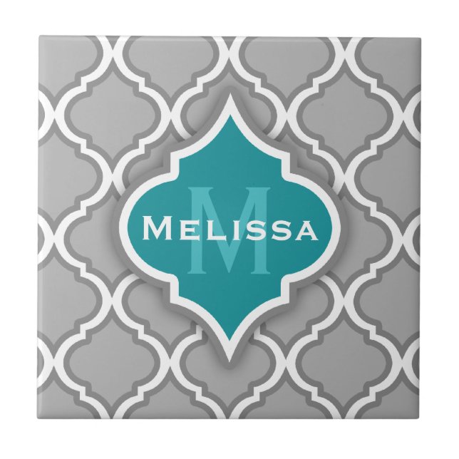 Stylish Teal and Grey Moroccan Tile Pattern (Front)
