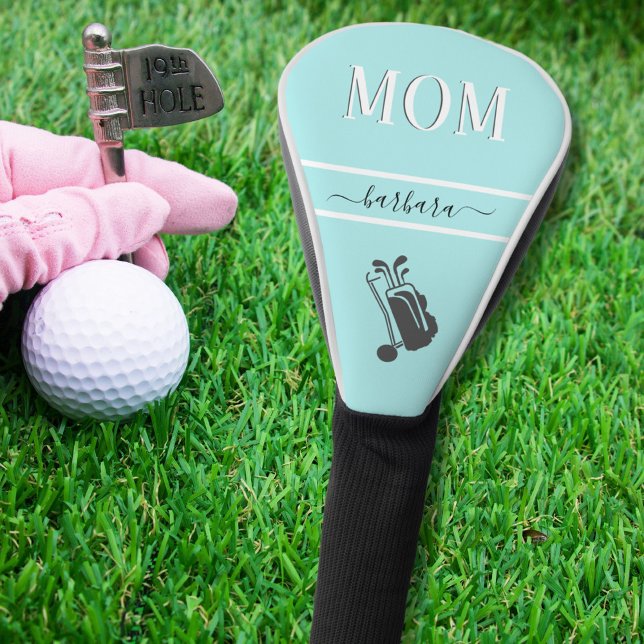 Stylish Teal Aqua Blue Custom MOM Name Cart Golf Head Cover (Creator Uploaded)