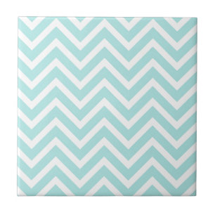 Stylish Teal Blue Chevron Pattern Ceramic Tile