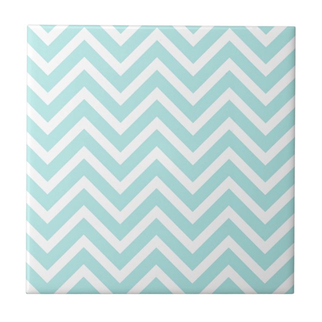 Stylish Teal Blue Chevron Pattern Ceramic Tile (Front)