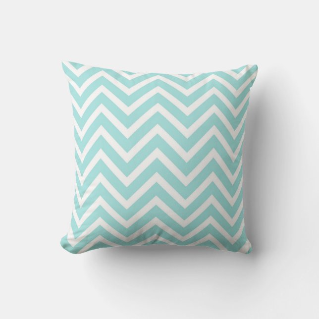 Stylish Teal Blue Chevron Pattern Cushion (Front)