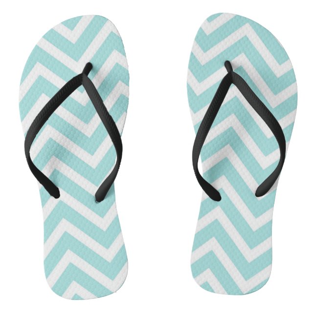 Stylish Teal Blue Chevron Pattern Thongs (Footbed)