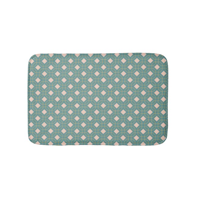 Stylish Teal Blush Mid Century Modern Pattern Bath Mat (Front)