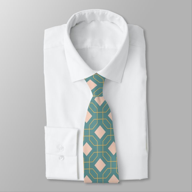 Stylish Teal Blush Mid Century Modern Pattern Tie (Tied)