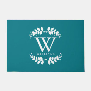 Stylish Teal Family Monogram Doormat