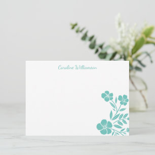 Stylish Teal Floral Drawing Personalised Script Card