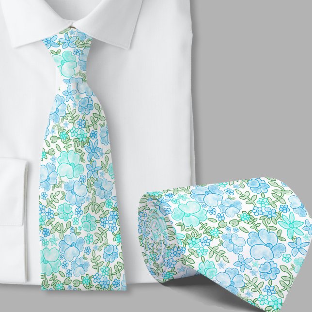 Stylish Teal Floral Pattern Necktie (Creator Uploaded)