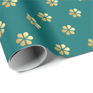 Stylish Teal & Gold Daisy Honeycomb  Wrapping Paper