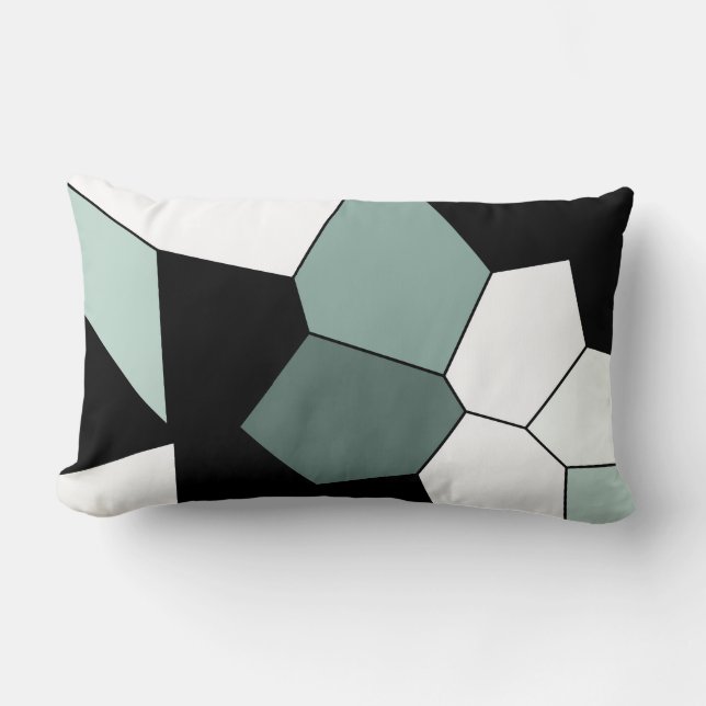 Stylish Teal Green Black White Pattern Lumbar Cushion (Front)