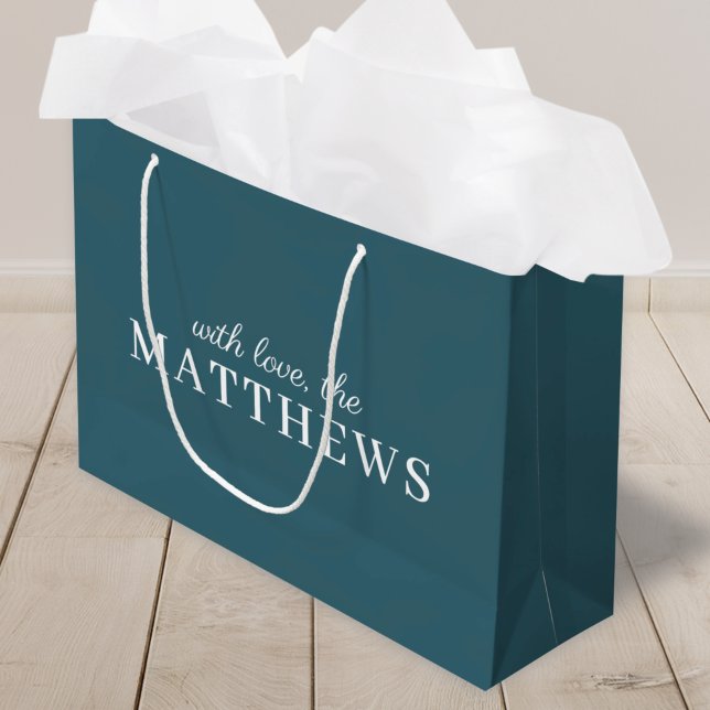 Stylish Teal | Modern Minimal Trendy Blue Name Large Gift Bag (Creator Uploaded)