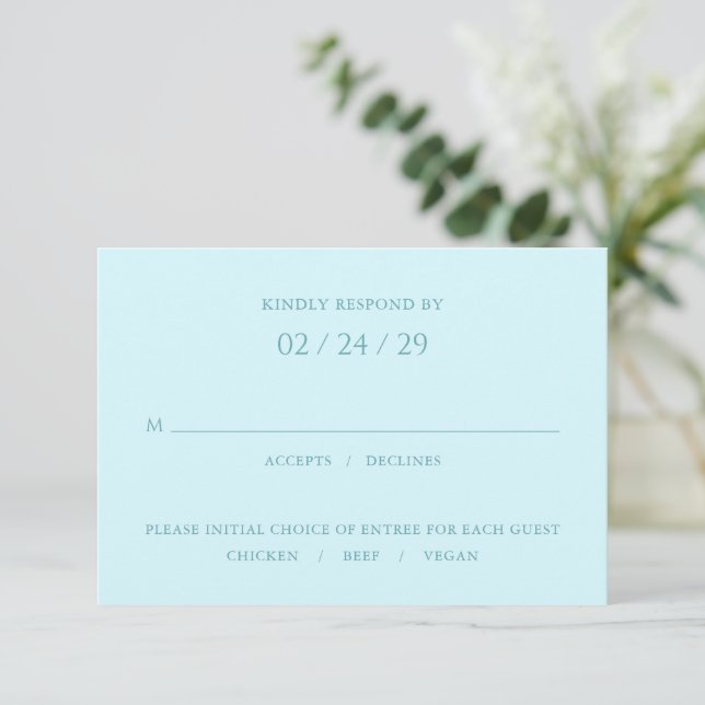 Stylish Teal Modern Wedding RSVP Card (Standing Front)