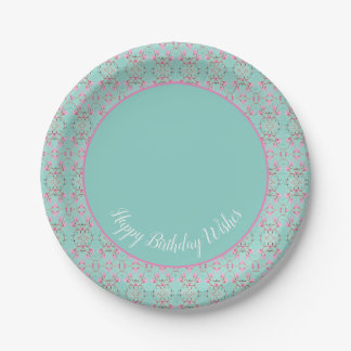 Stylish Teal Pink and White Happy Birthday Plates