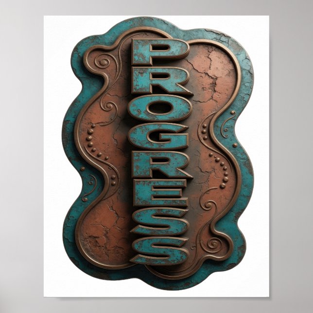 Stylish Teal PROGRESS Modern Design Poster (Front)