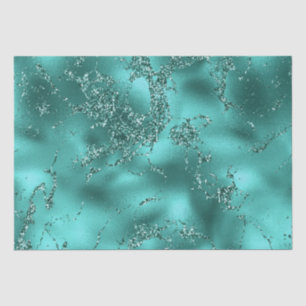 Stylish Teal Shimmer Glitter & Foil Marble effect Tissue Paper