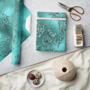 Stylish Teal Shimmer Glitter & Foil Marble effect Wrapping Paper