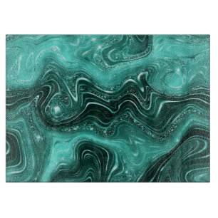 Stylish Teal Shimmer Glitter & Foil Strata Marble Cutting Board