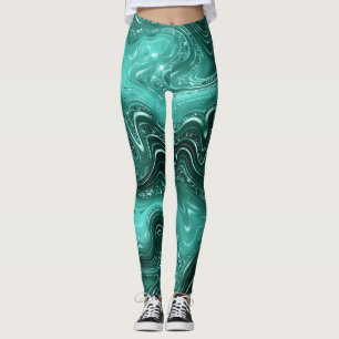 Stylish Teal Shimmer Glitter & Foil Strata Marble Leggings