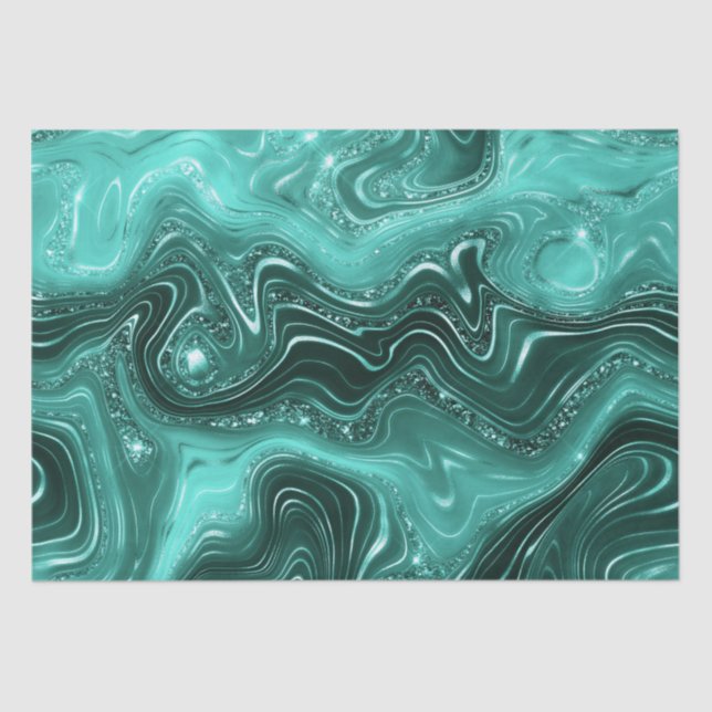 Stylish Teal Shimmer Glitter & Foil Strata Marble Tissue Paper (Front)