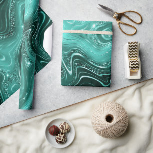 Stylish Teal Shimmer Glitter & Foil Strata Marble Wrapping Paper