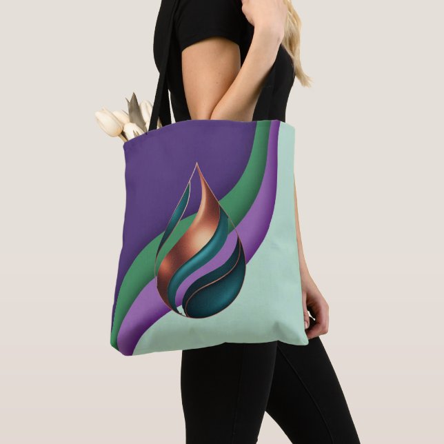 Stylish Teardrop Wave Purple Green Copper Tote Bag (Close Up)