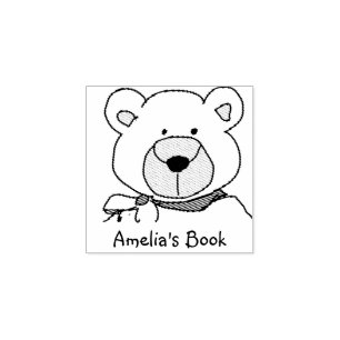 Stylish Teddy Bear Bookplate Rubber Stamp