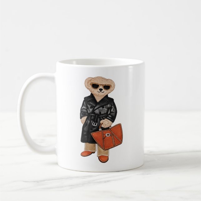 Stylish Teddy Bear Chic Trench Coat Bear Mug (Left)