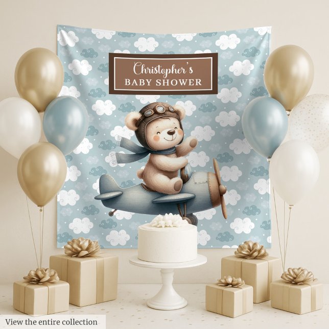 Stylish teddy bear pilot baby shower party sign tapestry (Stylish teddy bear pilot baby shower party sign Tapestry)