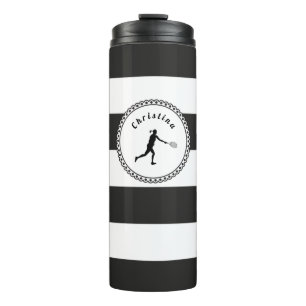 Stylish Tennis Girl Black & White Player's Name    Thermal Tumbler
