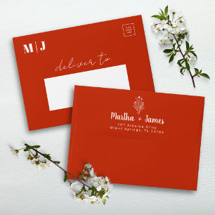 Stylish Terracotta Floral Boho Wedding Invitation Envelope
