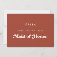 Stylish Terracotta Maid of honour thank you card
