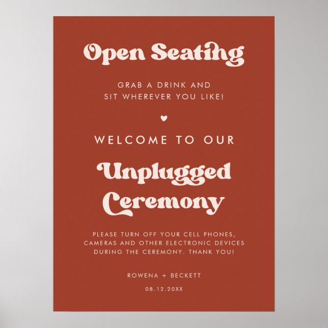 Stylish Terracotta Open seating Unplugged ceremony Poster (Front)
