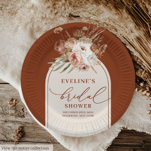 Stylish Terracotta Pampas Grass Boho Paper Plates