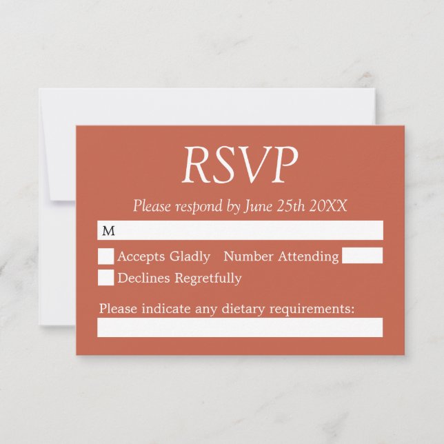 Stylish Terracotta Wedding RSVP Card (Front)