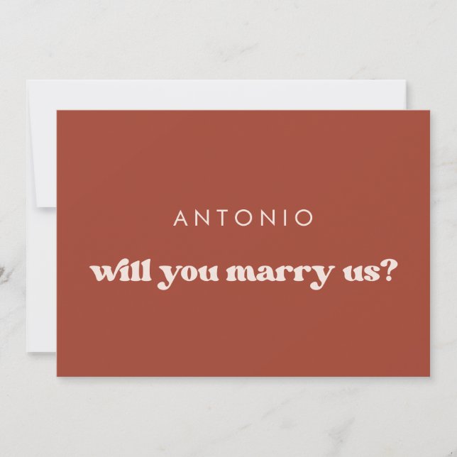 Stylish Terracotta Will you marry us proposal card (Front)