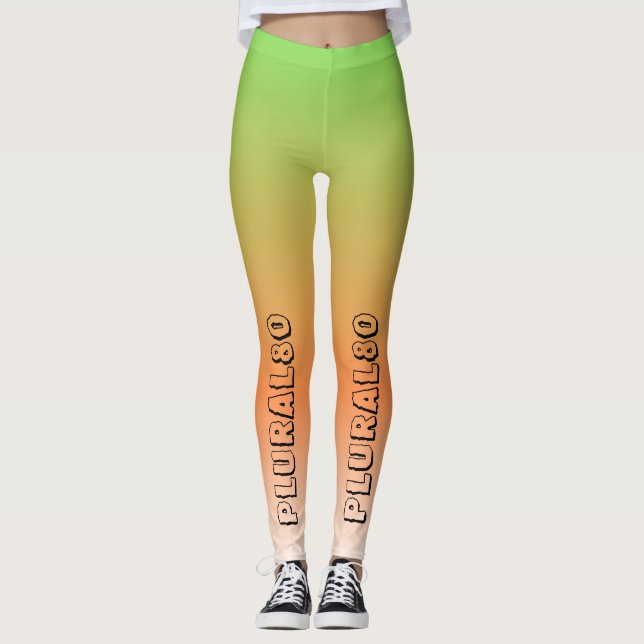 Stylish text gradient green orange workout leggings (Front)