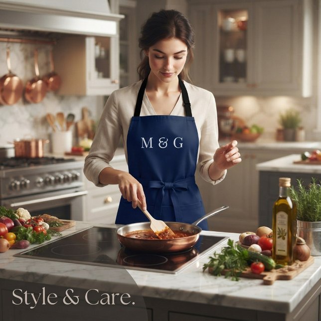Stylish Text Monogram Personalised Navy Blue Apron (Stylish Text Monogram Personalized Navy Blue Apron)
