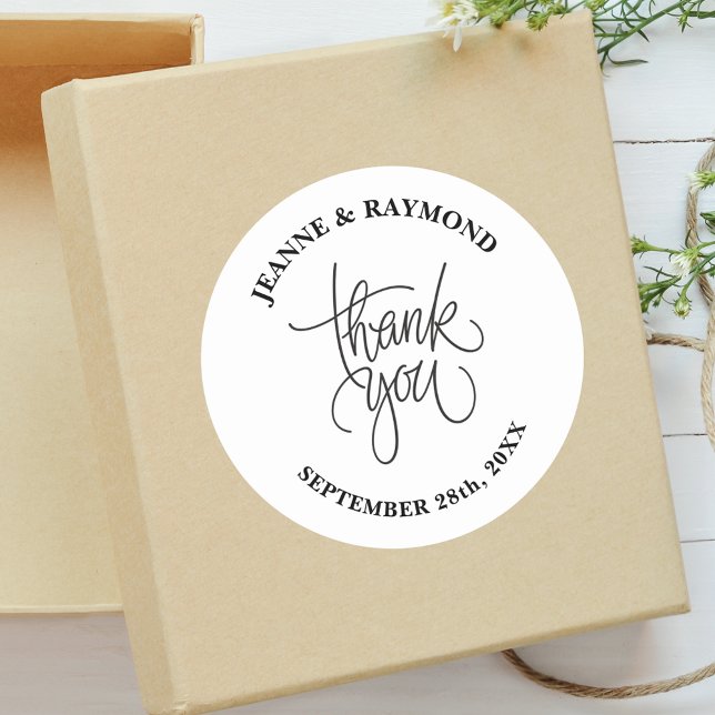 Stylish Thank You Calligraphy Wedding Favour Classic Round Sticker (Creator Uploaded)