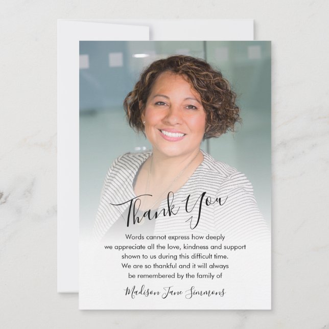 Stylish Thank You Funeral Photo Sympathy Grief Card (Back)