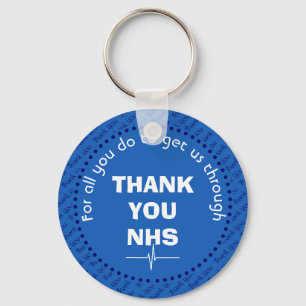 Stylish THANK YOU NHS Customisable Mid Blue Key Ring