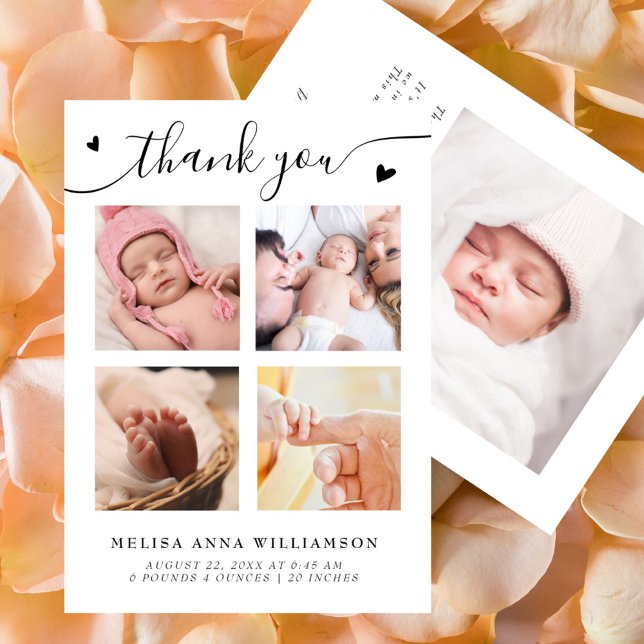 Stylish Thank You Script Photo Collage Birth Announcement (Creator Uploaded)