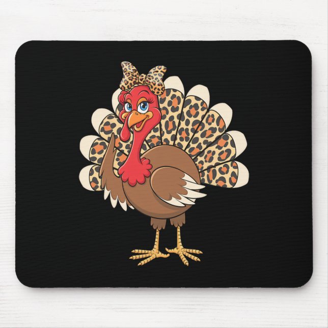 Stylish Thanksgiving Turkey With Leopard Print Des Mouse Pad (Front)