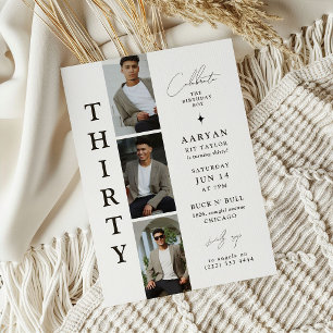 Stylish THIRTY Photo Strip 30th Birthday  Invitation