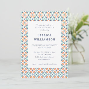 Stylish Tile Blue Orange Modern Graduation Party Invitation