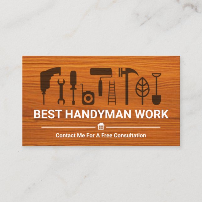 Stylish Timber Grain Handyman Tools Business Card (Front)
