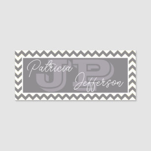 Stylish Titanium Grey Chevron: Modern Monogrammed Name Tag