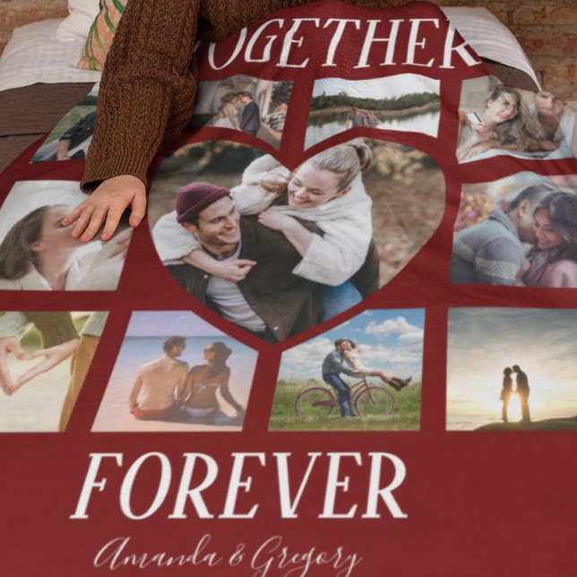 Stylish Together Forever | Heart Photo Collage Fleece Blanket (Creator Uploaded)
